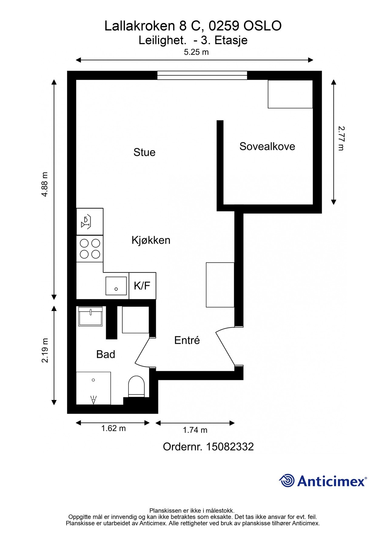 Leiligheten inneholder: Entre, bad, sovealkove og stue/kjøkken. BRA - i: 30m2 Galleribilde