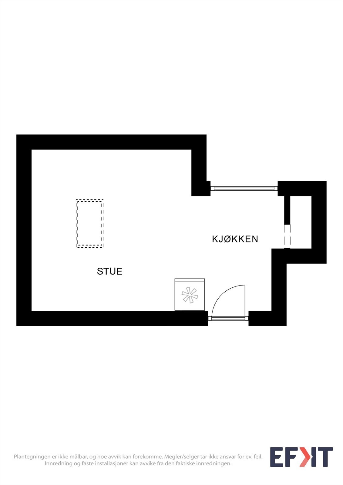 Hybelen på loftet består av et innredet rom med kjøkkenkrok. Det er felles toalett for hyblene på loft. Galleribilde
