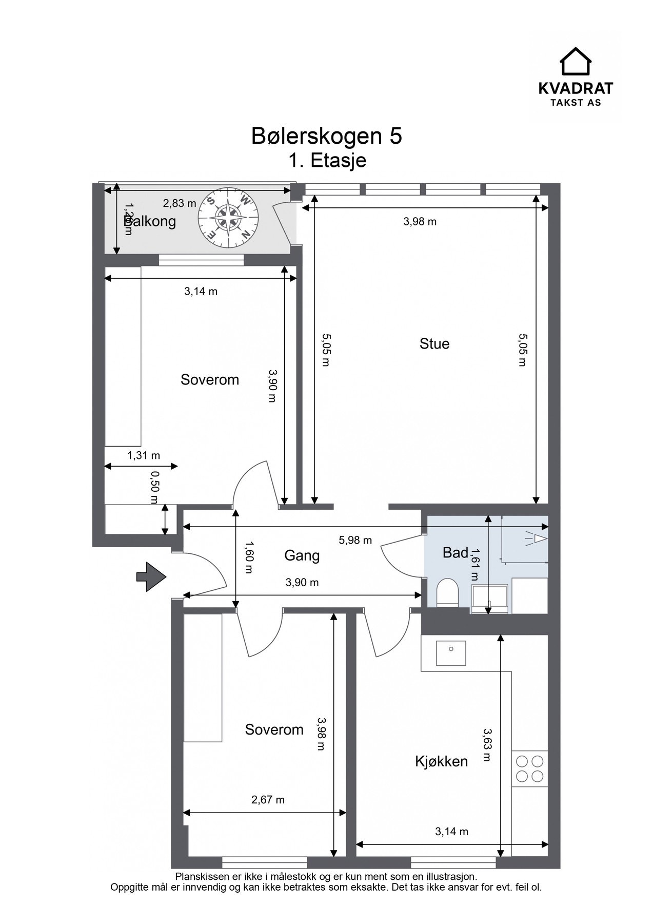 Plantegning - Leiligheten disponerer også en romslig kjellerbod på ca. 6m². Godt med oppbevaringsmuligheter. Galleribilde
