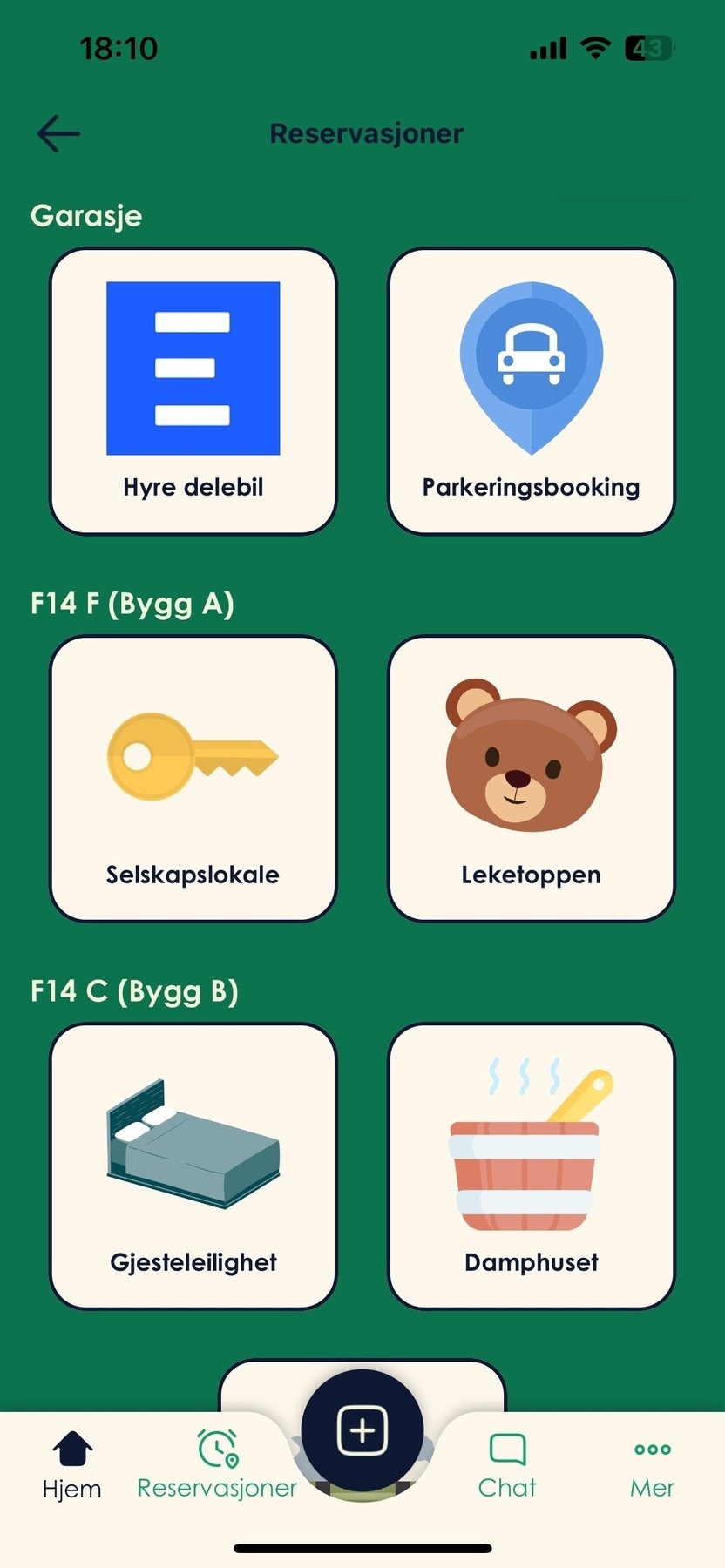 Delemeter - en ordning med fellesarealer som kan bookes via app (Heime) Galleribilde