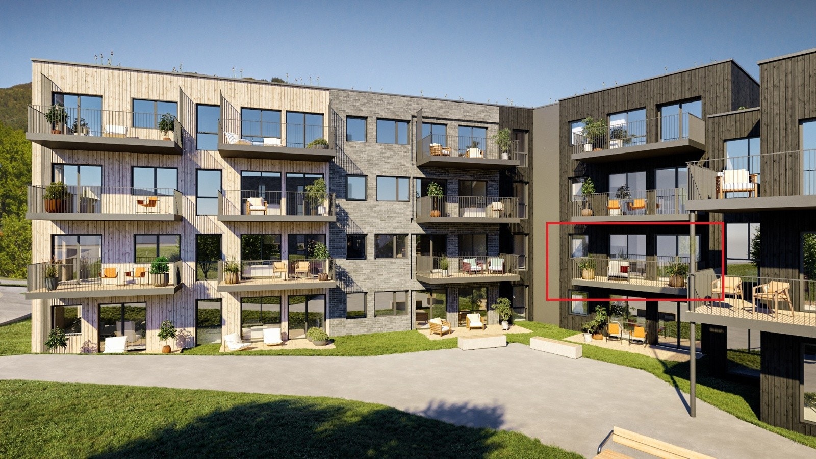 Leilighet B5-203 ligger solrikt til i 2.etasje i bygg 5 Galleribilde