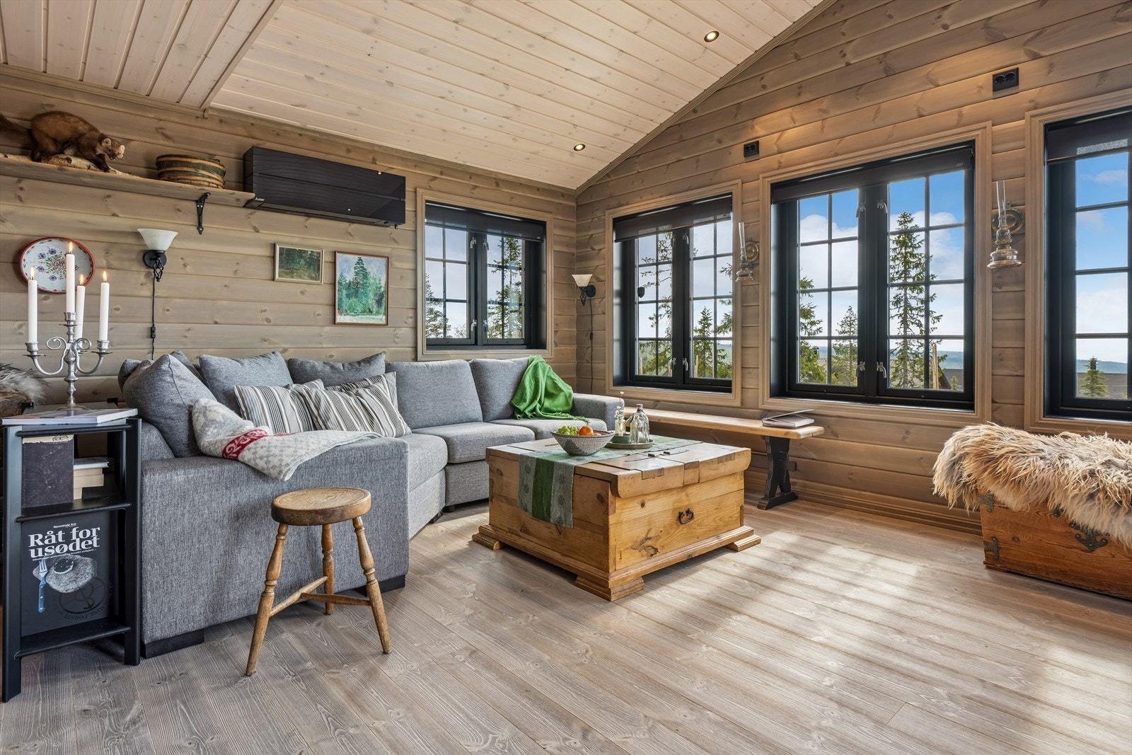 Store vindusflater gir rikelig med lys og rammer inn utsikten mot det omkringliggende landskapet. Galleribilde
