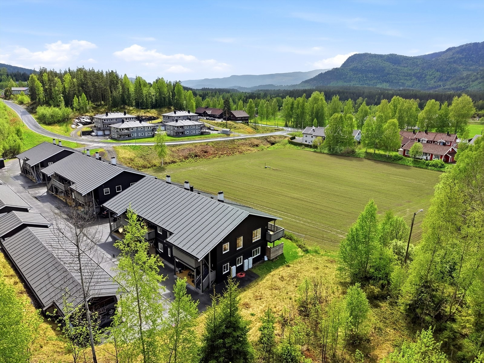 Dronebilde over nabolaget. Galleribilde