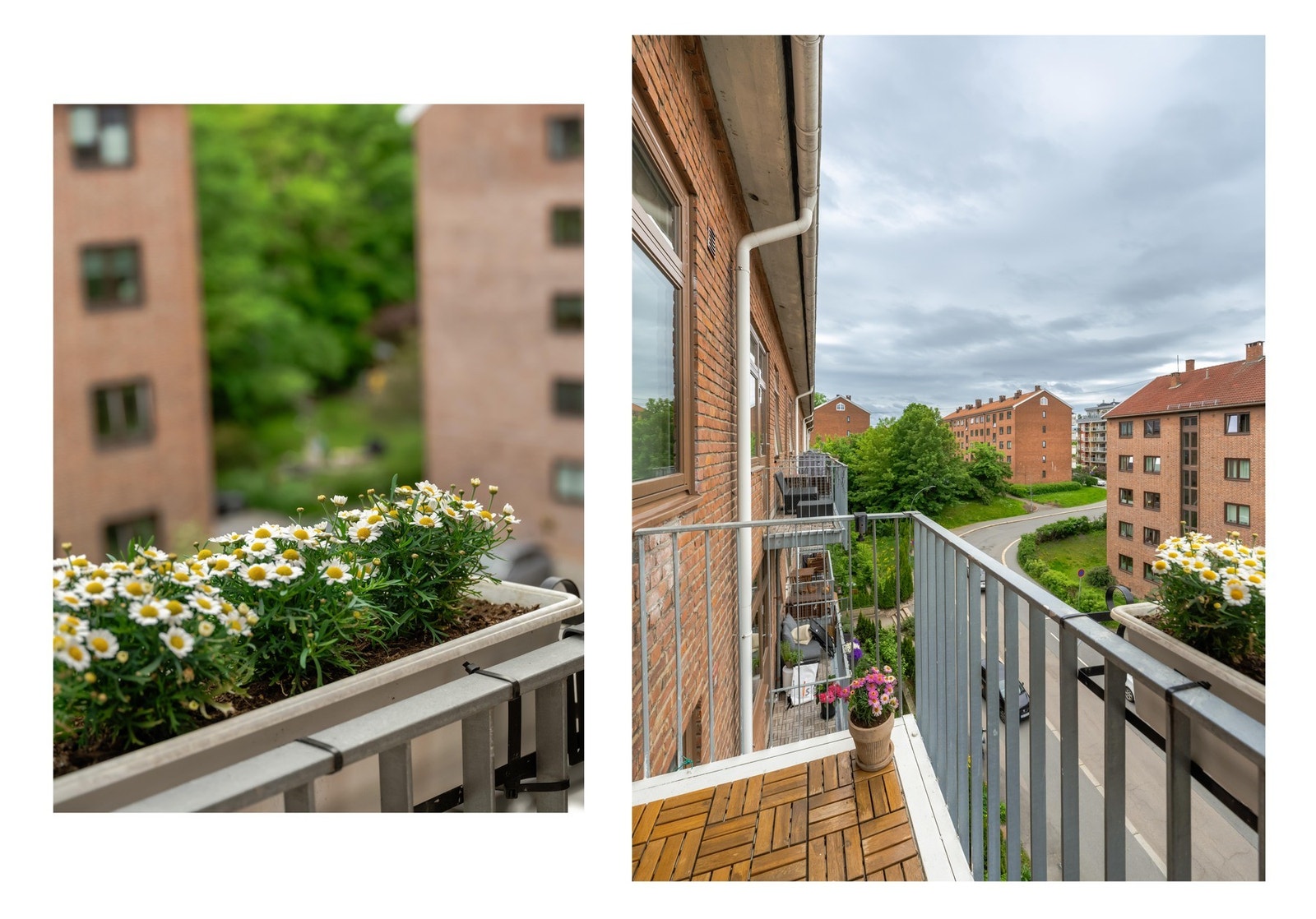 Balkongen er på ca 3 kvm med plass til sittegruppe. Boligen er i sin helhet vendt inn mot den rolige blindveien Mor Go'hjertas vei. Galleribilde