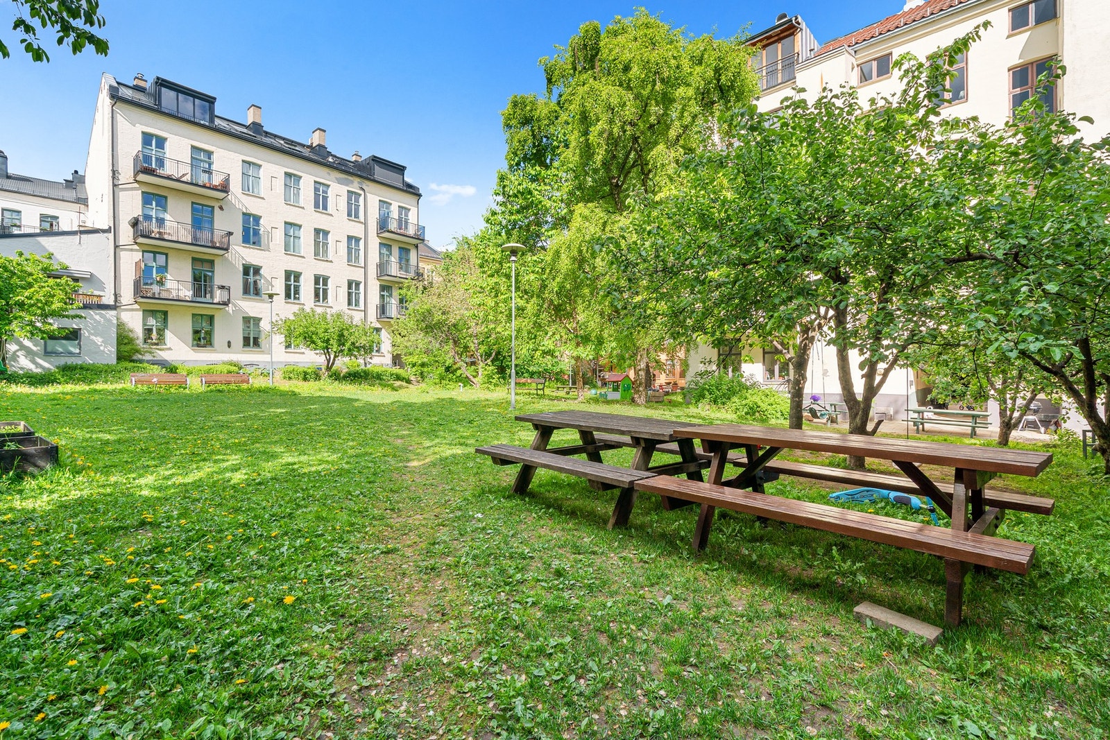 Innbydende og skjermet bakgård med grønne omgivelser og avslappende atmosfære. Galleribilde