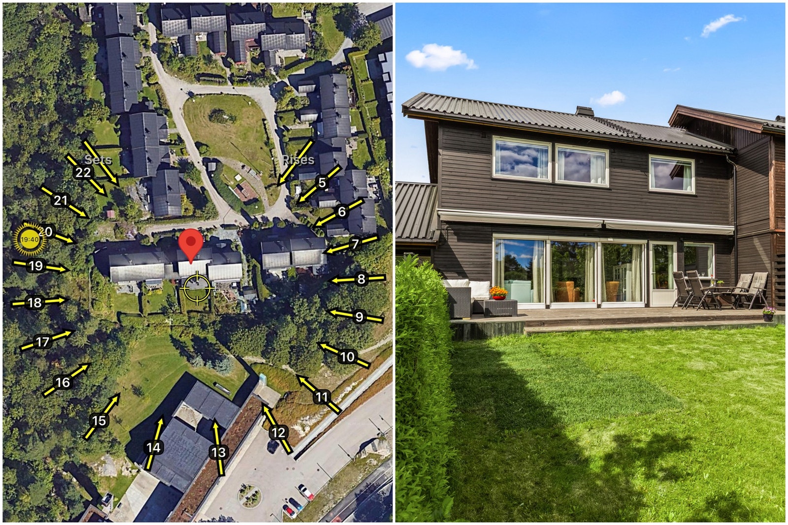 Gode solforhold på uteplassen og fin boltreplass for både store og små. I 2017 ble det skiftet panel her på sørveggen og samtidig ble terrassen bygget. Galleribilde