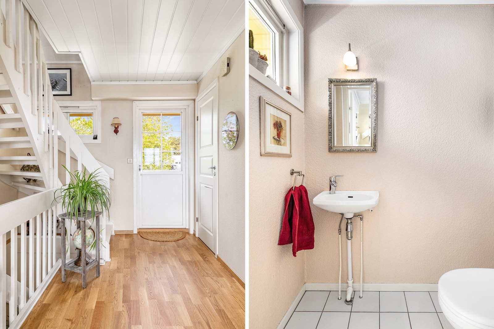 Ytterst i hallen finnes et toalettrom det er praktisk å ha i samme etasje som stuen og kjøkkenet. Galleribilde
