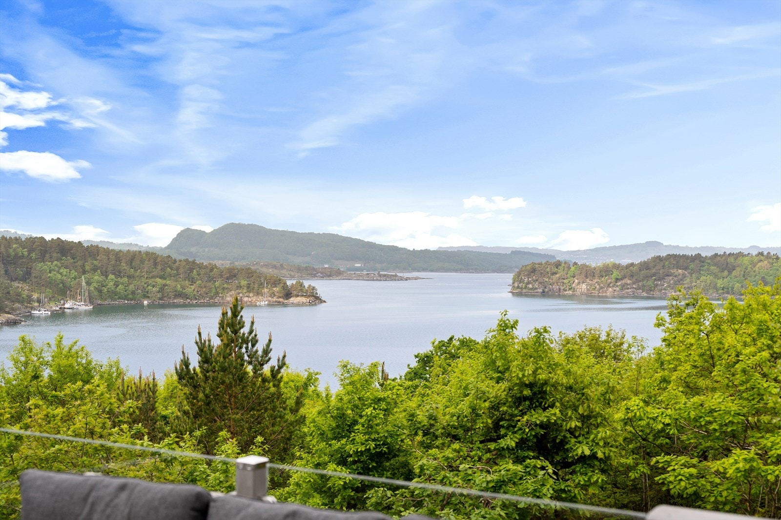 Utsikt over fjorden og de grønne, frodige omgivelsene. Galleribilde