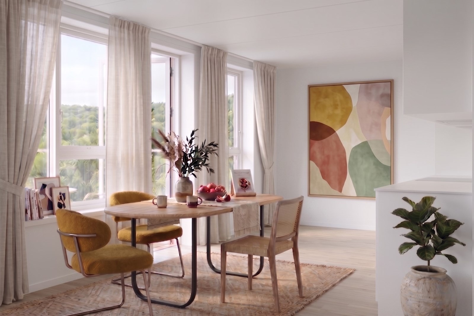 Dekk på til gode venner. Bilder er kun til illustrasjon og er laget digitalt/med KI. Avvik vil forekomme, bla. det en ser i vinduene. Se plantegning og beskrivelse i prospekt. Galleribilde