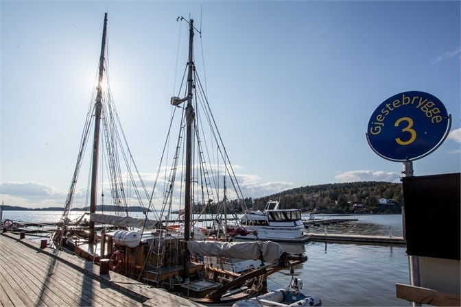 Son brygge med båtliv, cafe, restauranter og daglivarehandel. Galleribilde