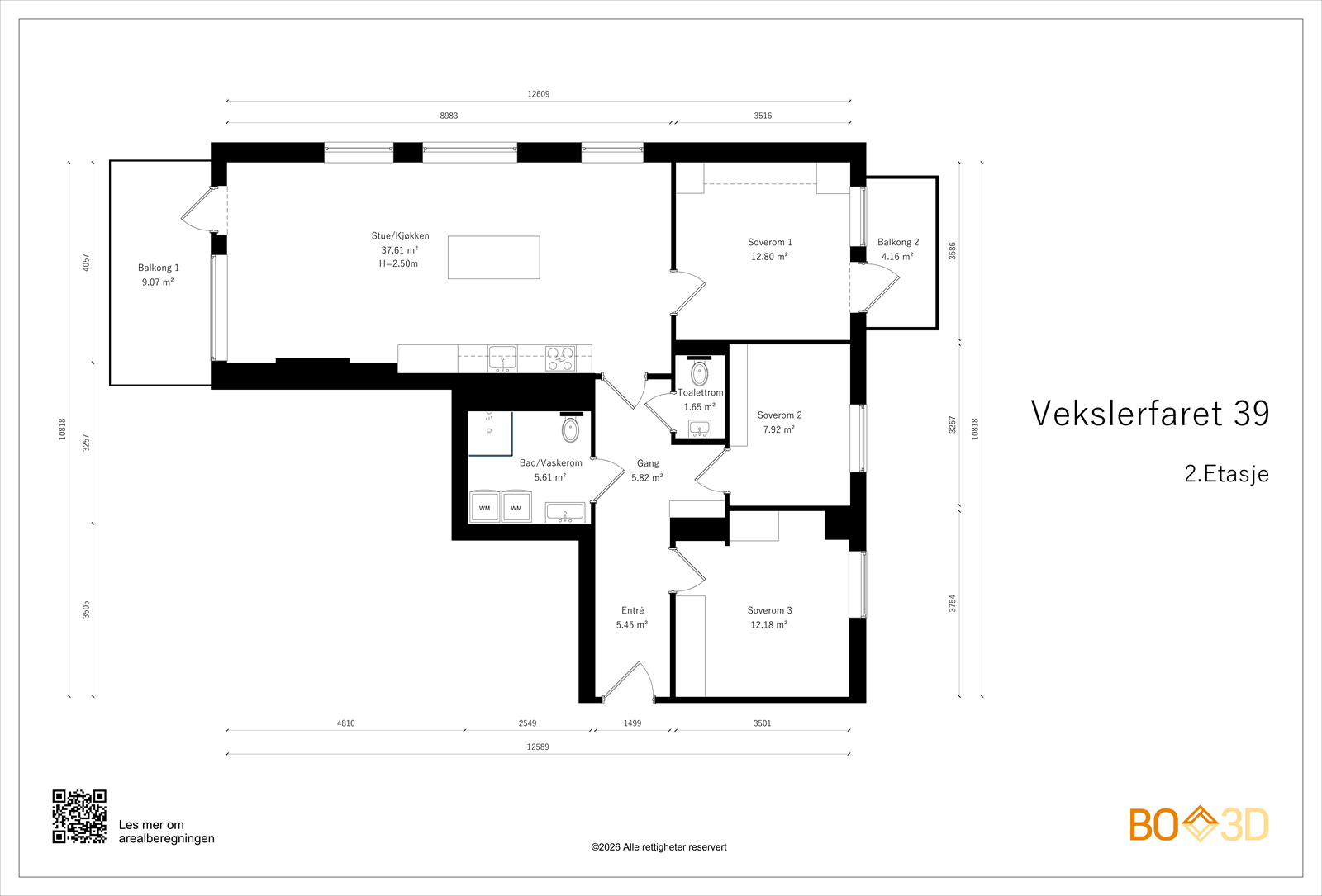 Leiligheten ligger i byggets 2. etasje og har en gjennomgående planløsning med balkonger på hver side, noe som gir flotte lysforhold, gode solforhold gjennom dagen og hyggelig utsyn mot grønne uteområder Galleribilde