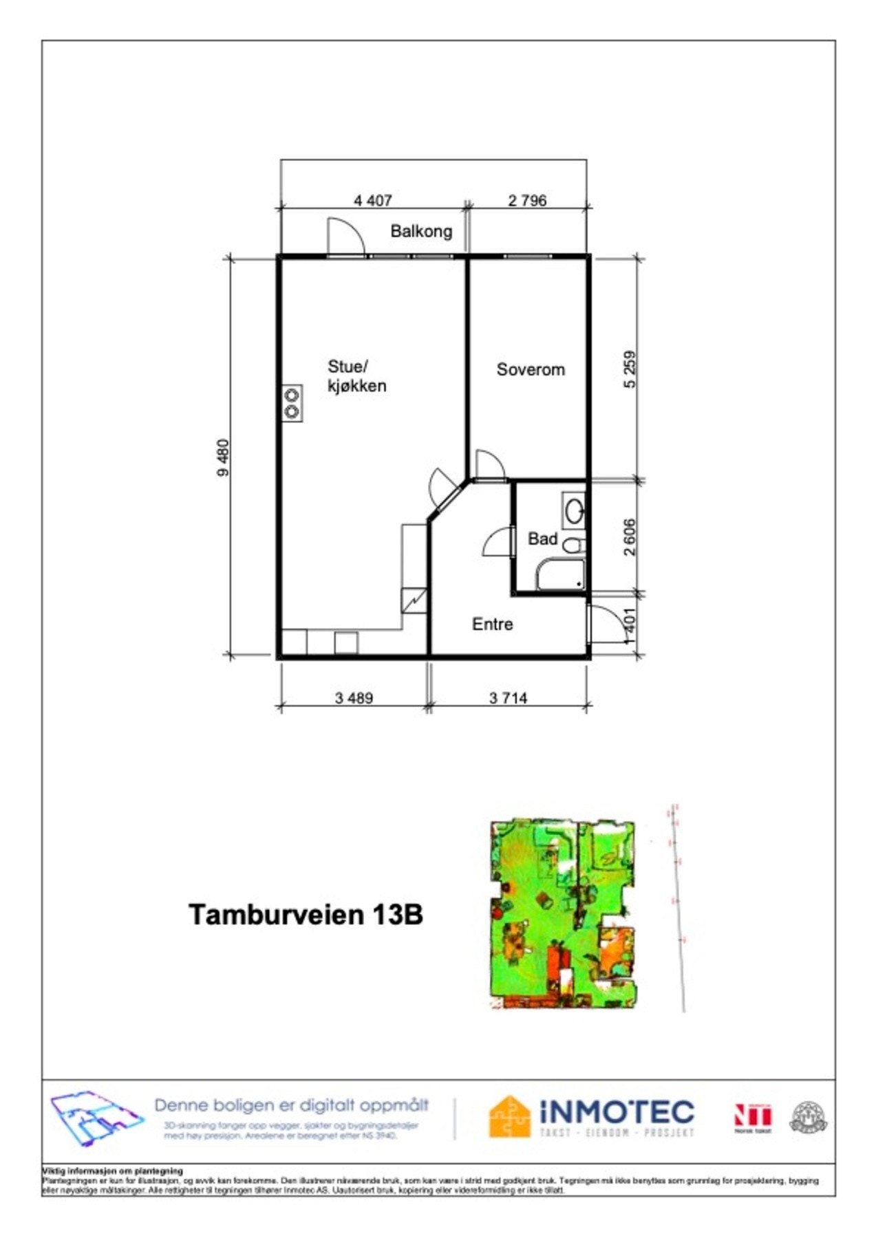 Plantegning med mål. Galleribilde
