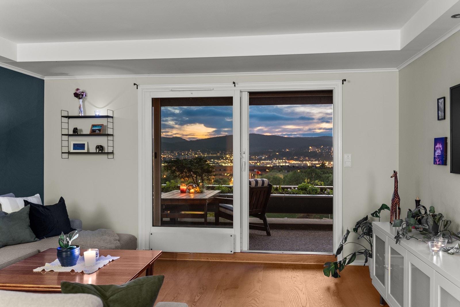 Heve-skyvedøren har isolerglass fra 2007, mens det faste feltet er fra 2015. Galleribilde