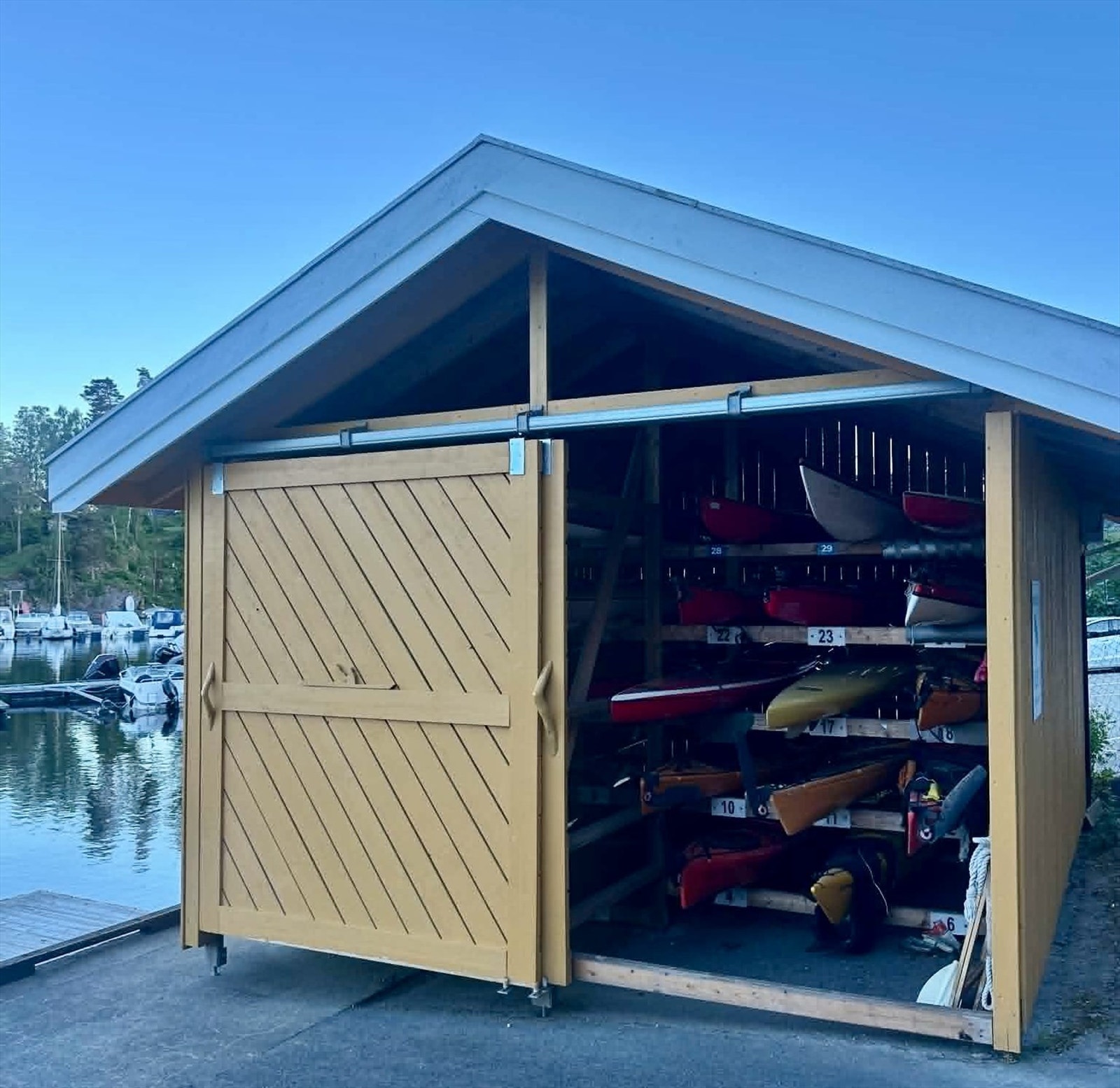 Vellet disponerer også flere kajakkhus til bruk for velets medlemmer. Galleribilde