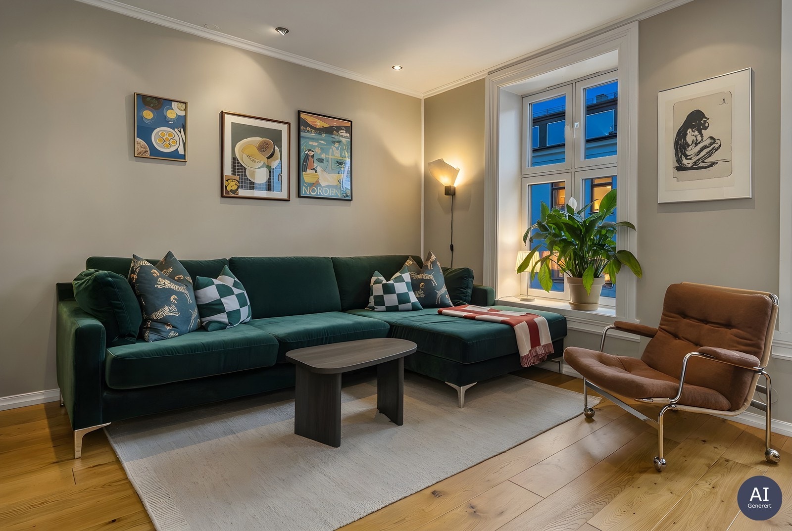 Romslig sofakrok med plass til hele familien. (AI Generert) Galleribilde