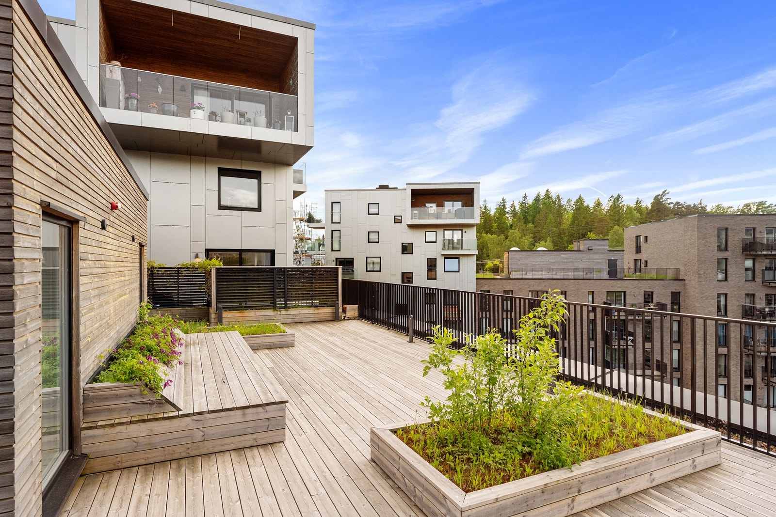 Stor, felles takterrasse med gode solforhold og panoramautsikt Galleribilde