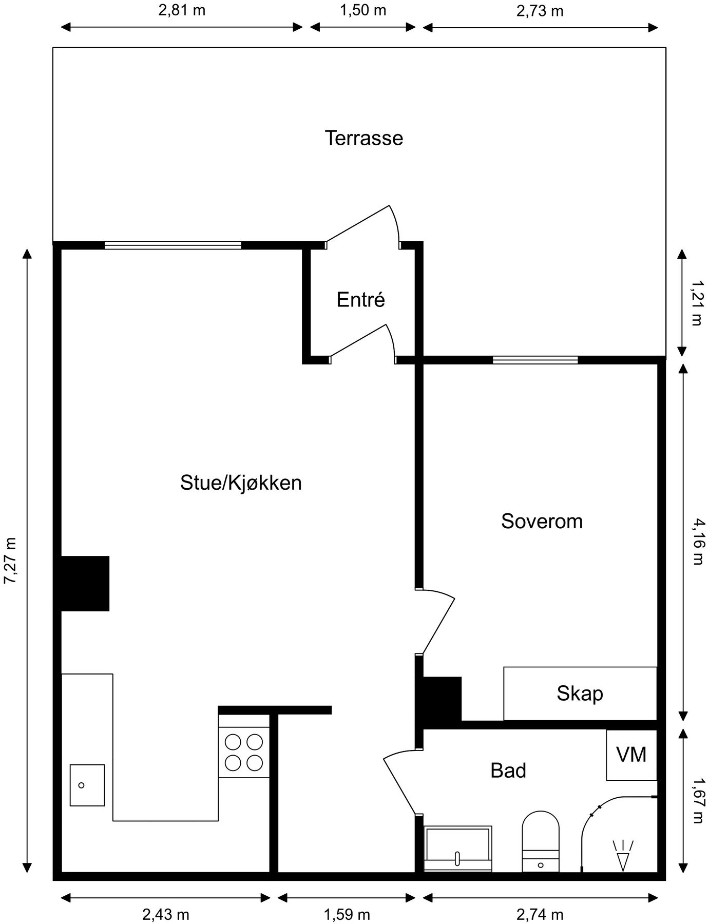 Målsatt plantegning. Galleribilde