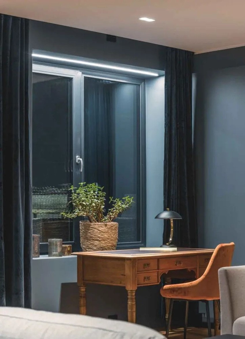 Gjennomgående stilfullt design over hele leiligheten.