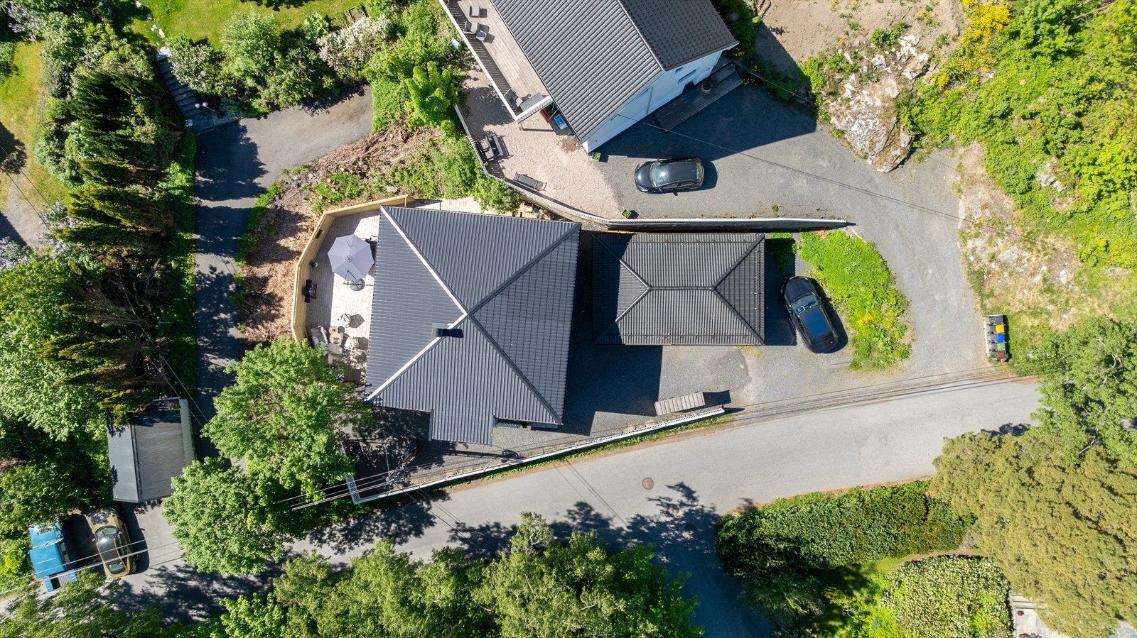 Dronefoto - her kan du enkelt se hva eiendommen har å by på. Galleribilde
