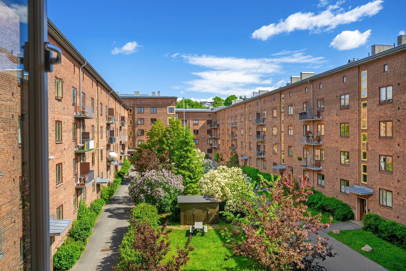 Midt i det urbane finner man en frodig bakgård, hvor grønne omgivelser skaper ro og balanse Galleribilde