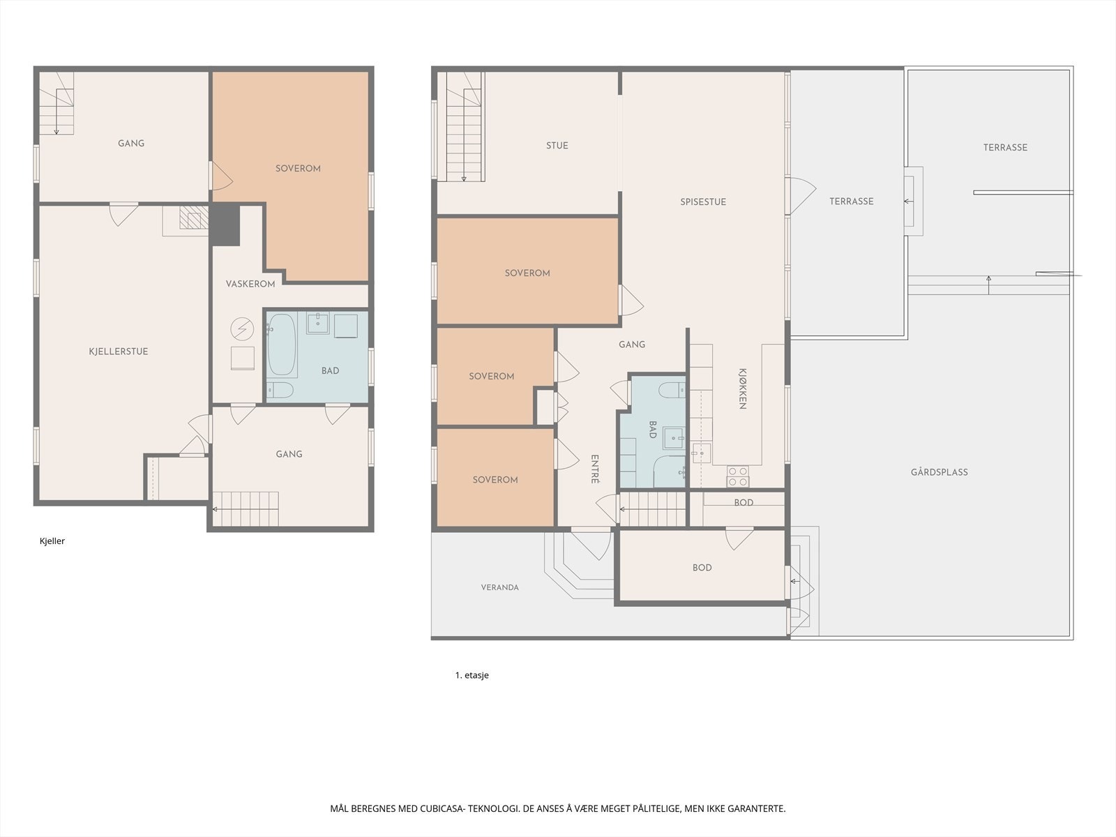 Eneboligen strekker seg over to plan med et samlet bruksareal på 202 m², som gir rikelig med plass og fleksible soner. Galleribilde