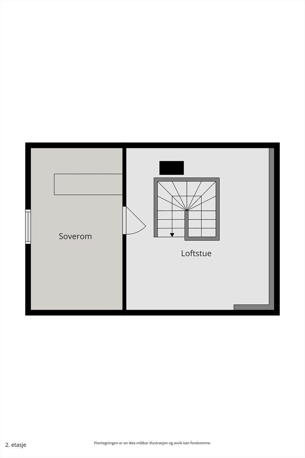 Loftsetasjen er innredet med et oppholdsrom og et disponibelt rom. Bruksendring for etasjen er ikke omsøkt. Galleribilde