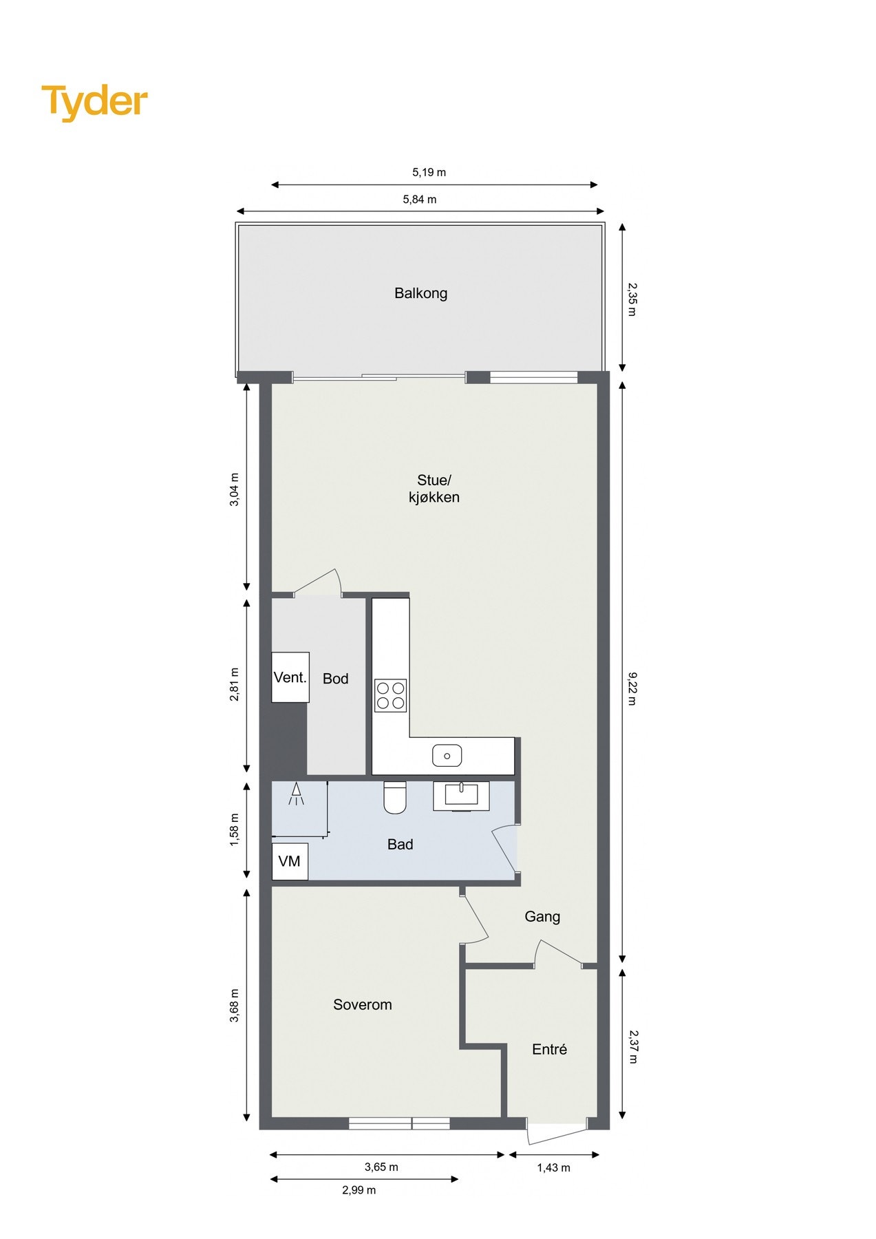Plantegning - 4. etasje av leiligheten. Felleskostnadene utgjør kr 3 450,- pr. mnd inkl. TV/internett og akonto fjernvarme. Galleribilde