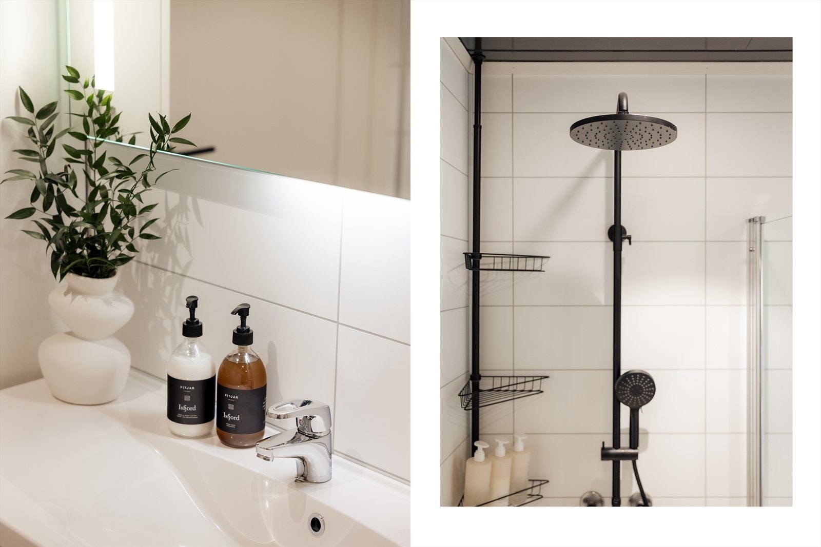 Badet er helfliset og har varmekabler i gulv Galleribilde