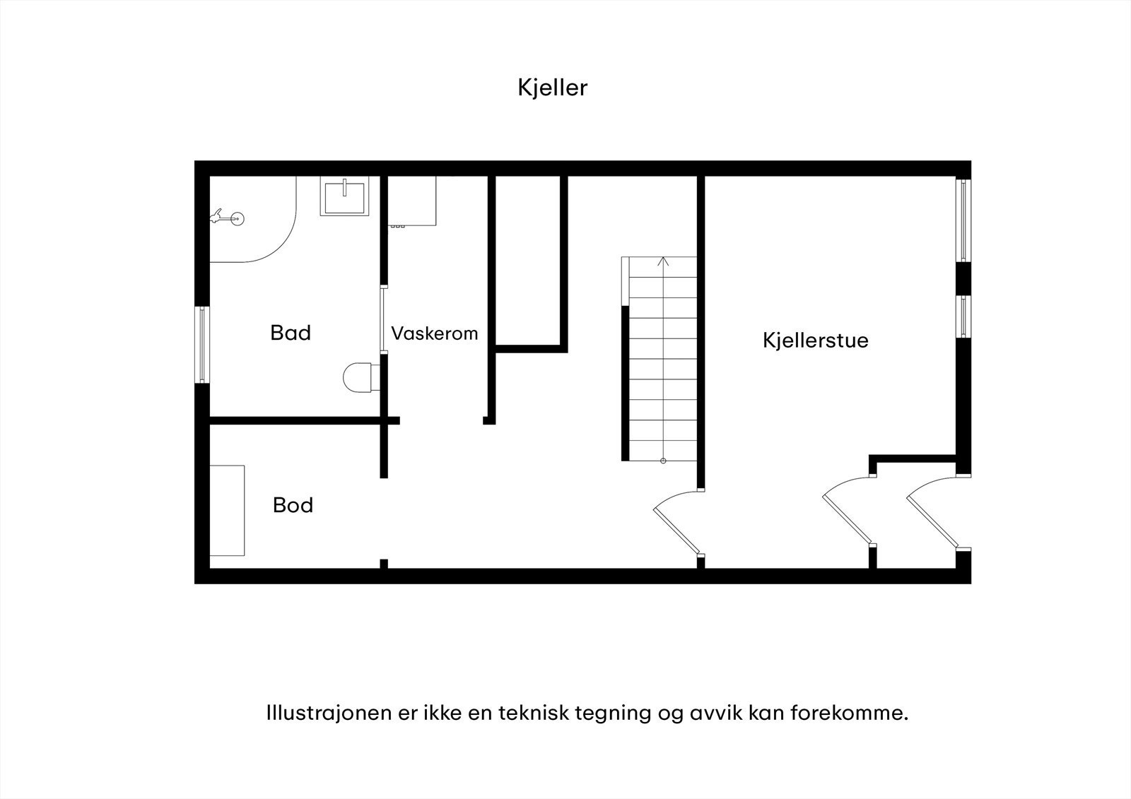 Kjelleren er en funksjonell etasje med innredet kjellerstue, bad, bod og vaskerom. Galleribilde