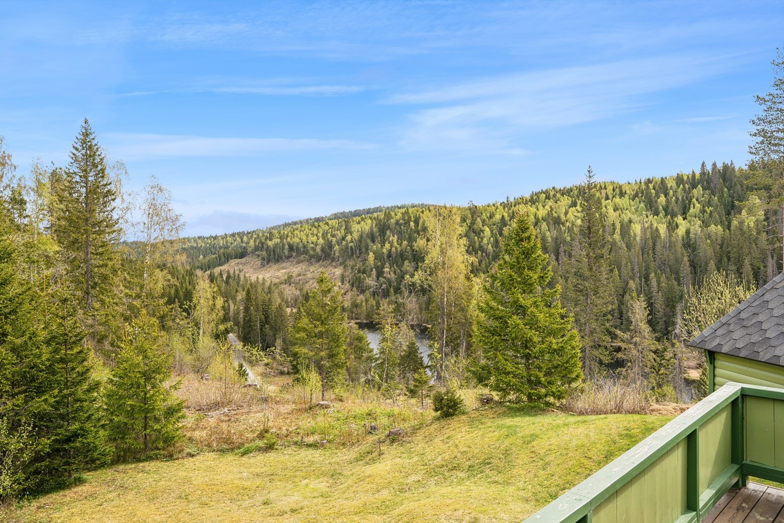 Utsyn til variert natur med skog og terreng som gir en ekte hyttefølelse Galleribilde