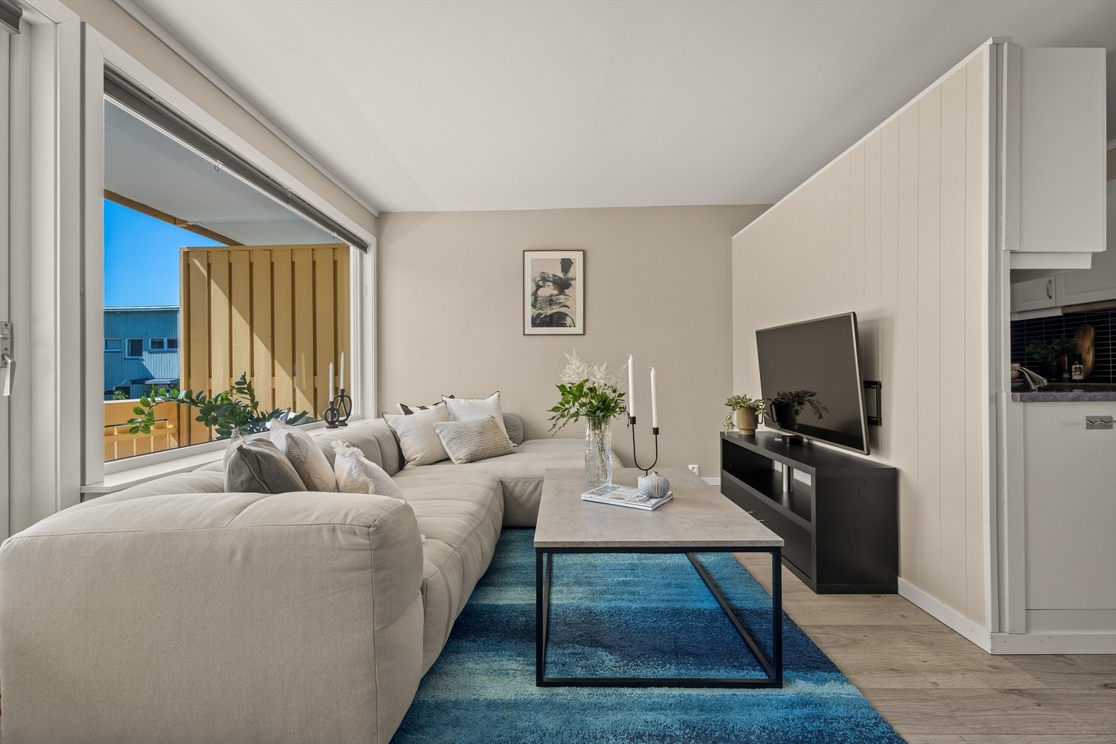 Den malte terrassedøren med 2-lags glass gir enkel tilgang til uteplassen. Galleribilde
