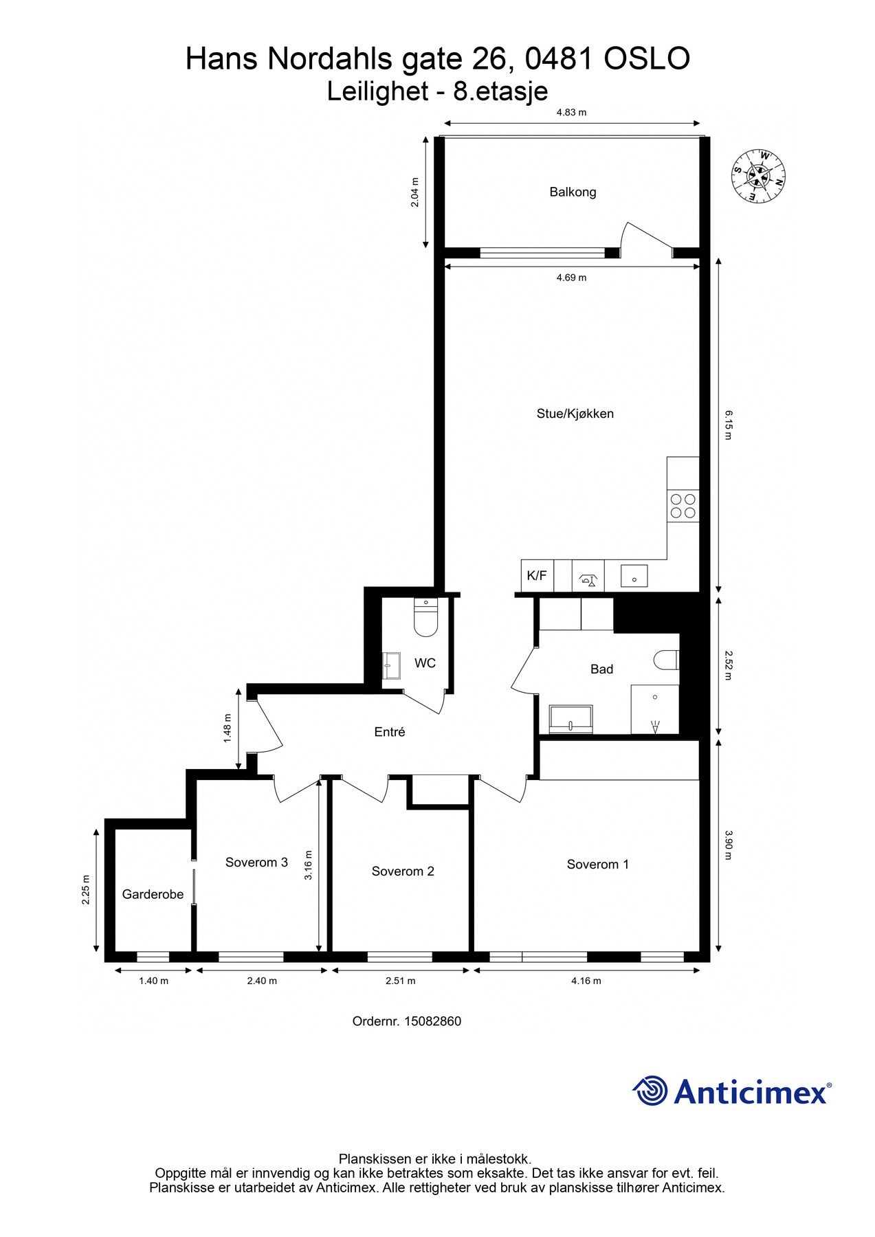 Plantegning 8. etasje med heis. I tillegg disponerer leiligheten en kjellerbod på 8m². Galleribilde