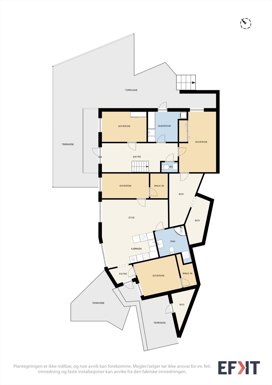 U.etg. inneholder hoveddelens soverom, vaskerom, toalettrom og entrè samt en separat leilighet med egen inngang. Galleribilde