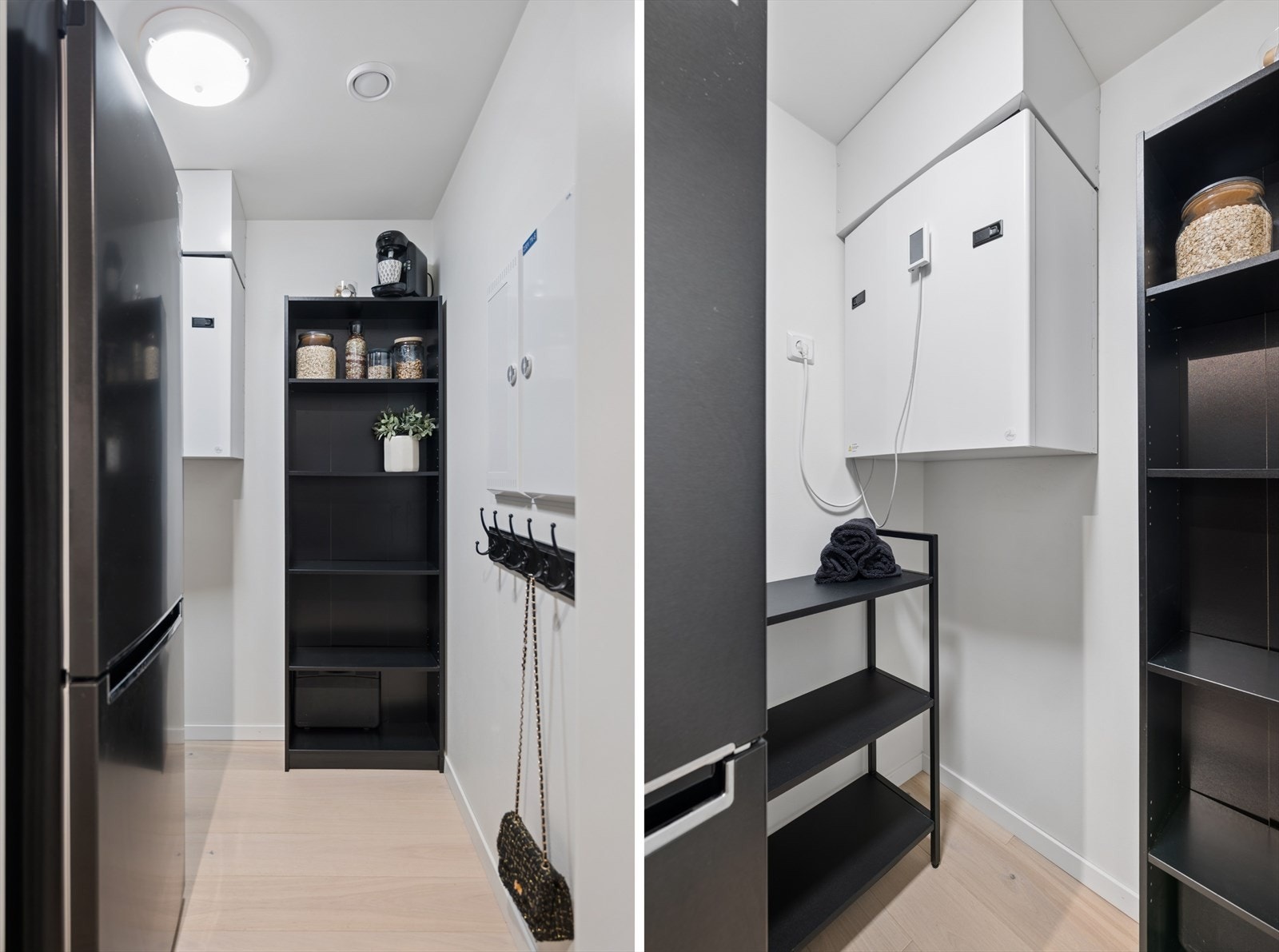 Praktisk innvendig bod på ca. 2 kvm med adkomst fra entréen. Rommet har strømuttak og god plass til både kjøleskap og fryser, noe som gir ekstra fleksibilitet i hverdagen. Galleribilde