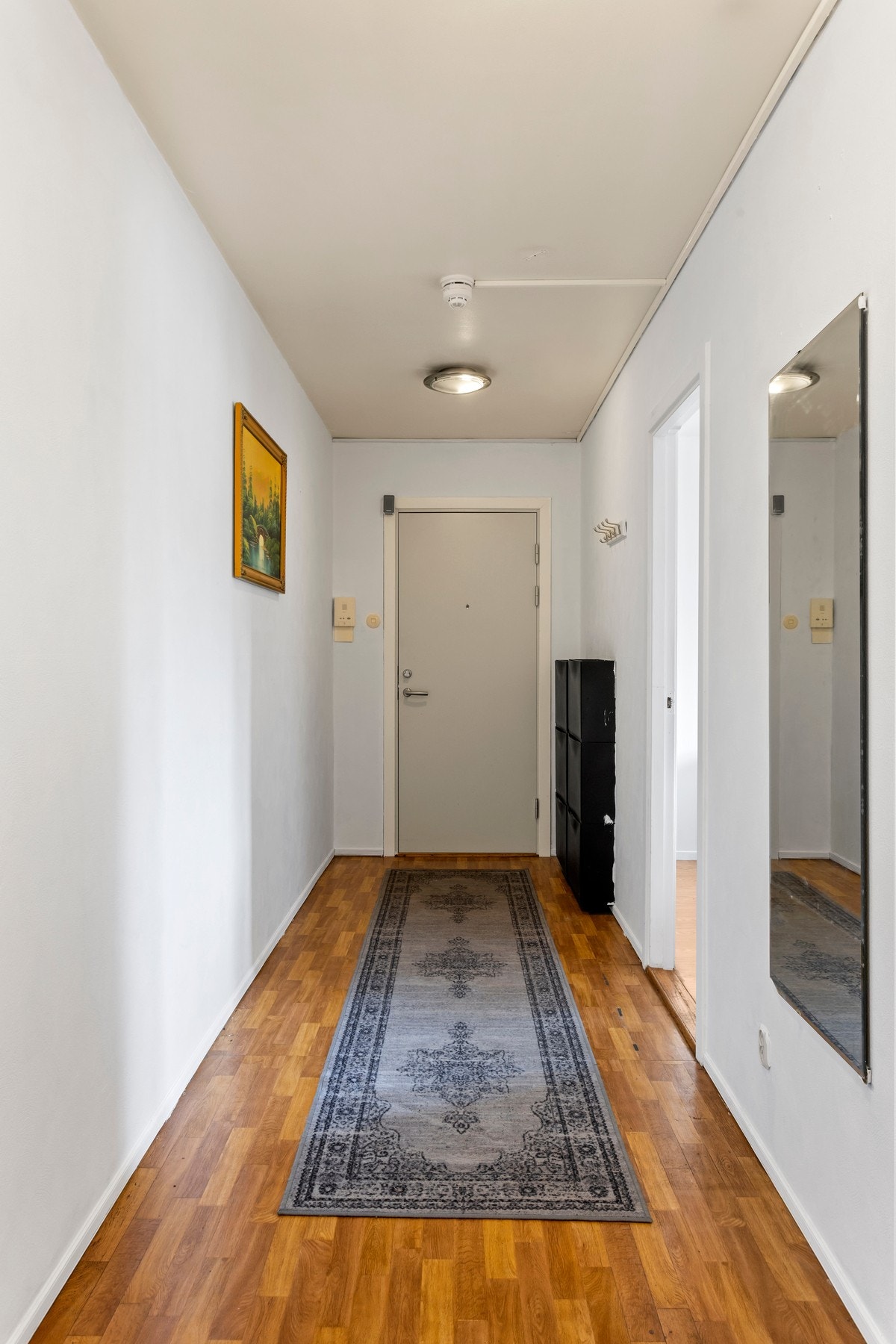 Romslig entré med vinylbelegg på gulv og malte flater på vegger og i himling Galleribilde