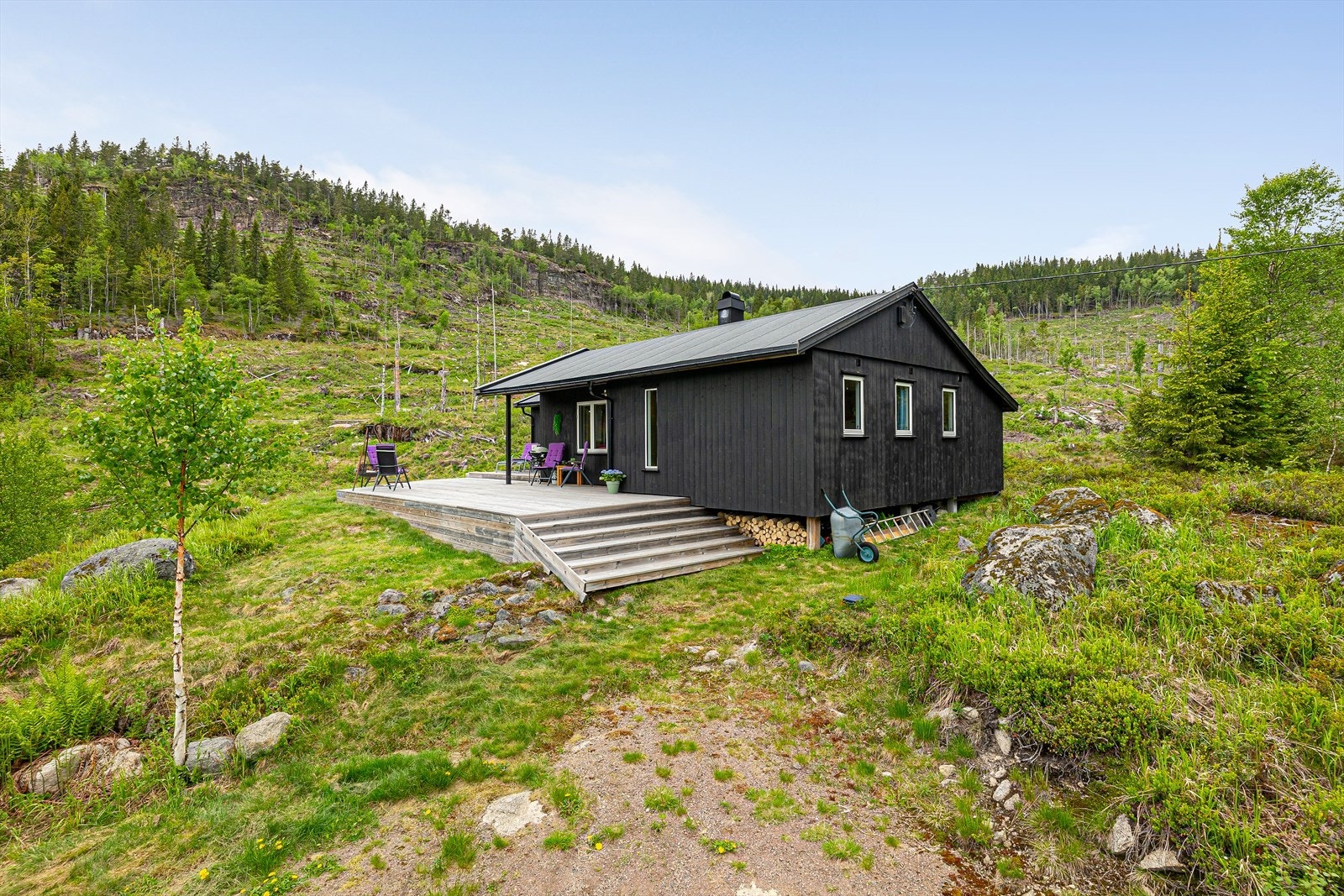 Eiendommen ligger ca 420 meter over havet, med kort vei til flotte turområder. Galleribilde