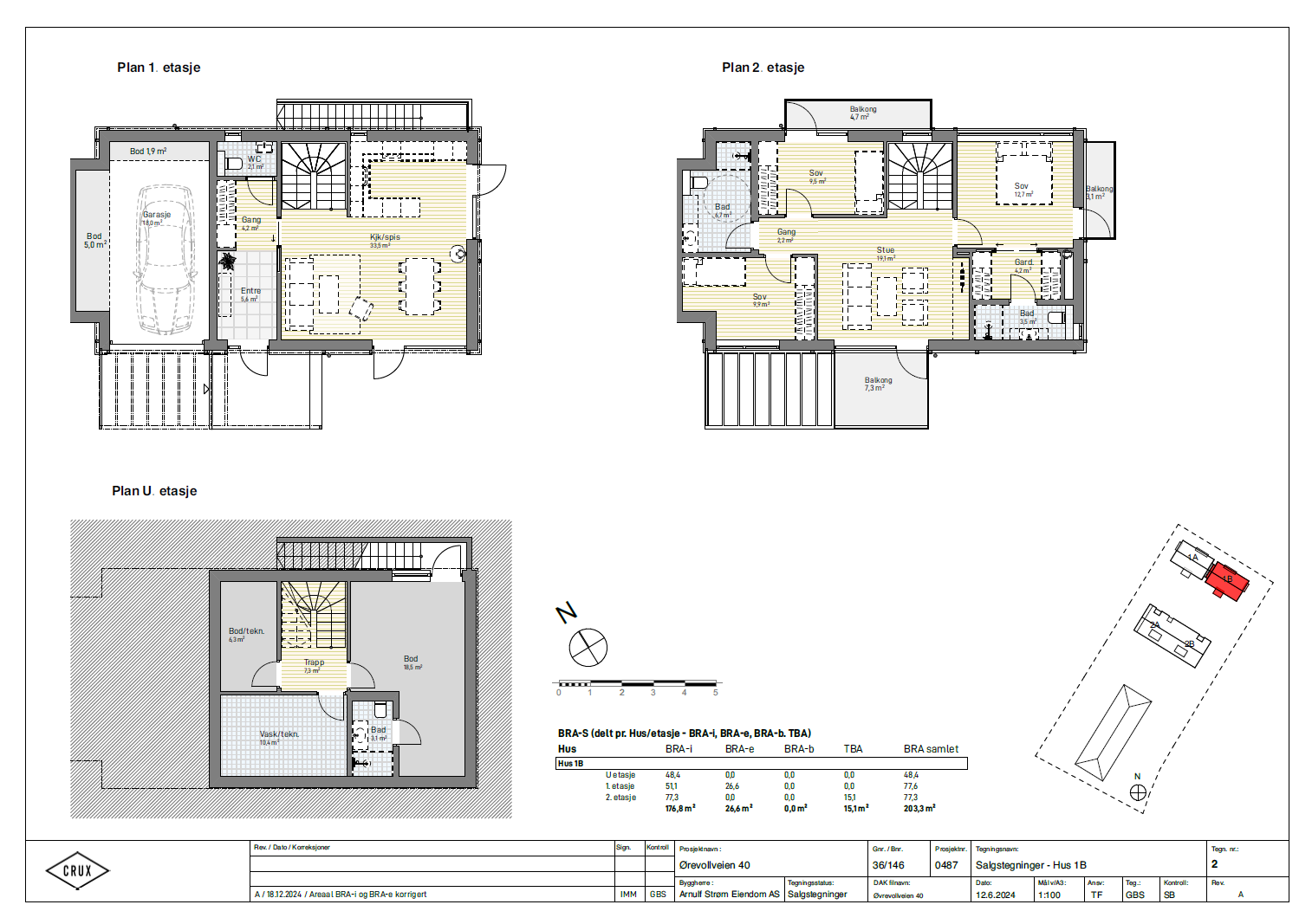 Tomannsboligen strekker seg over 3 plan med garasjeplass i 1. etasje. Galleribilde