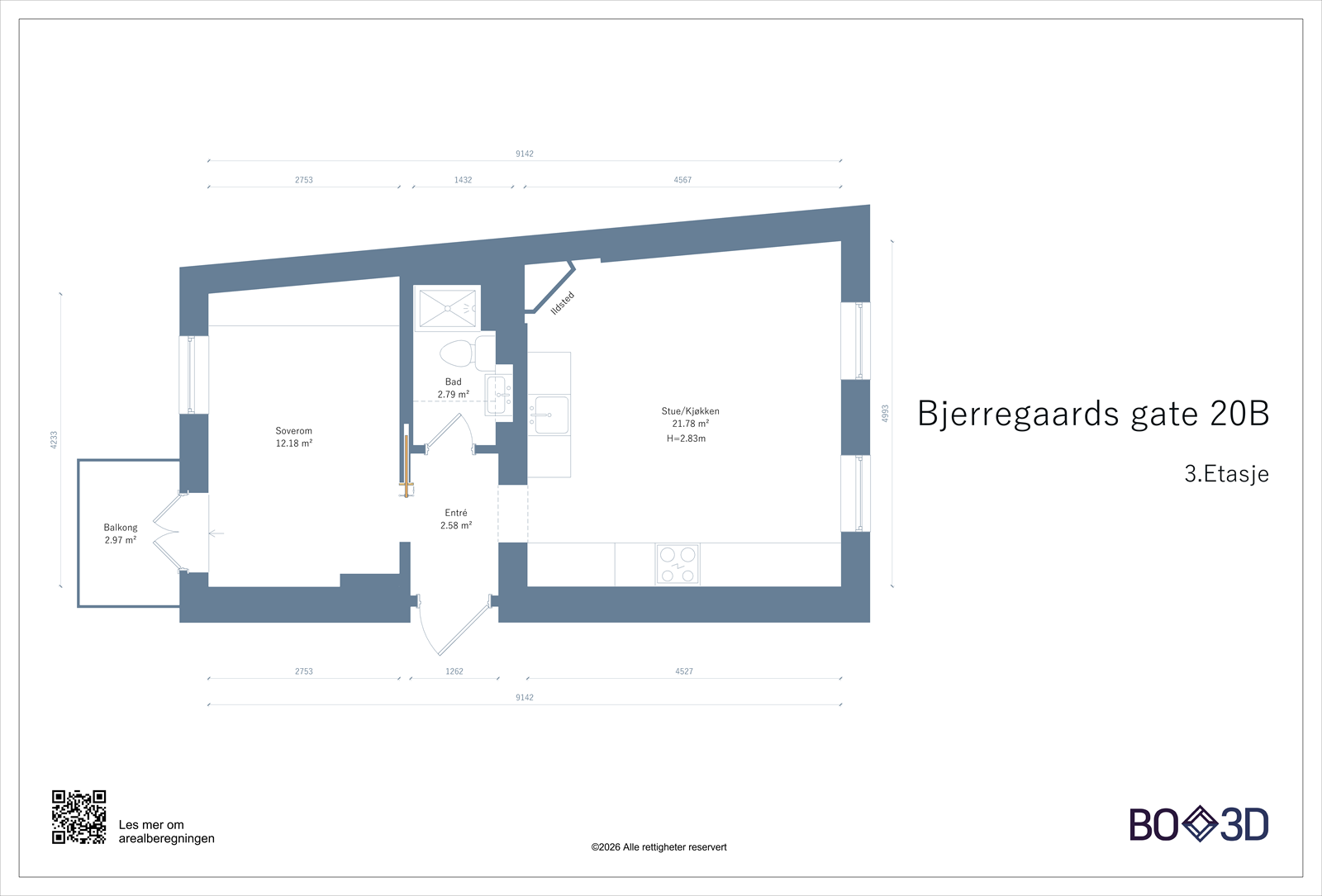 Plantegning Bjerregaards gate 20B-3.Etasje- Galleribilde