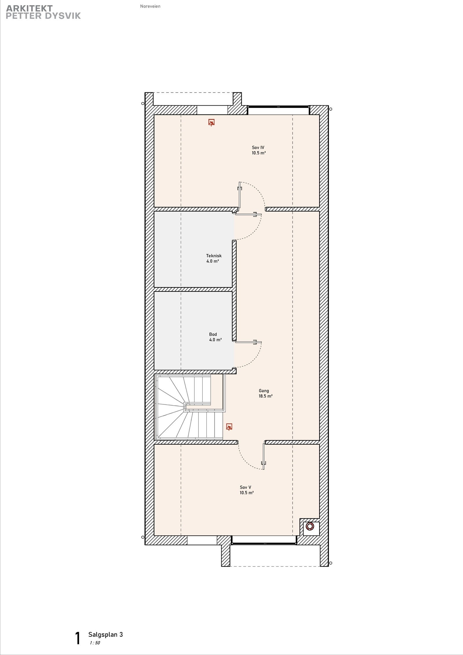 3. etasje: Hall, 2 soverom, teknisk rom og bod. Galleribilde