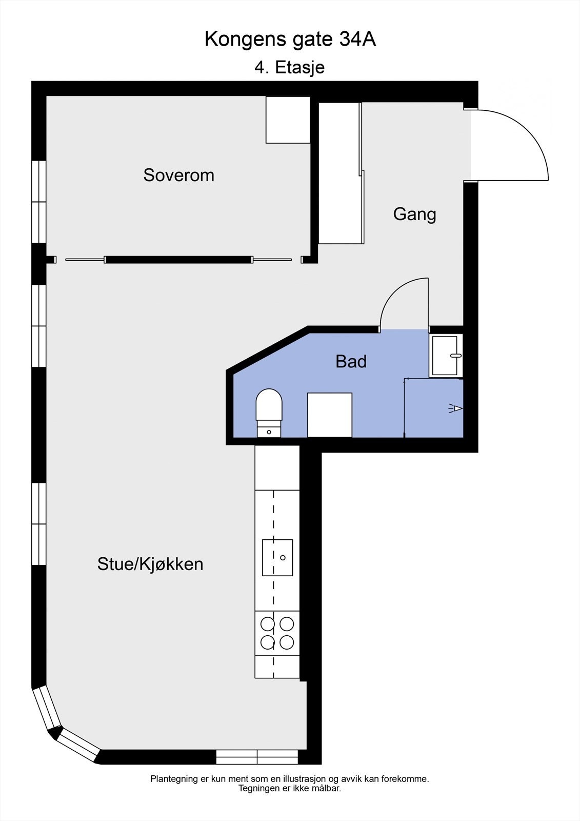 Planløsningen viser en praktisk rominndeling med soverom adskilt fra de sosiale sonene. Galleribilde