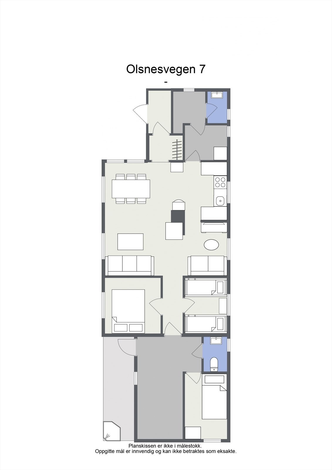 Planløsningen er arealeffektiv og gir en god balanse mellom oppholdsrom, soverom og praktiske rom. Galleribilde