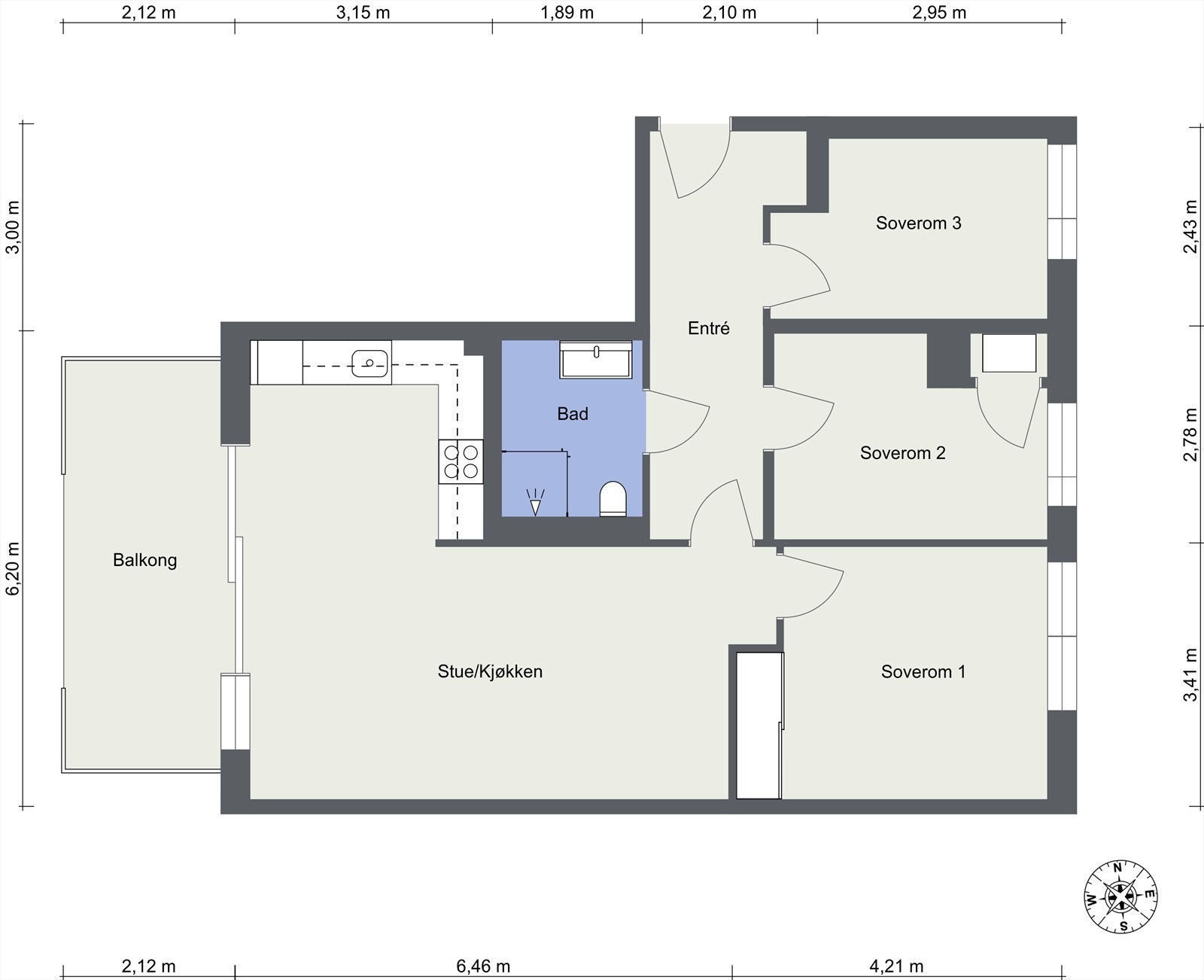 Planløsning (stue/balkong mot vest) Galleribilde