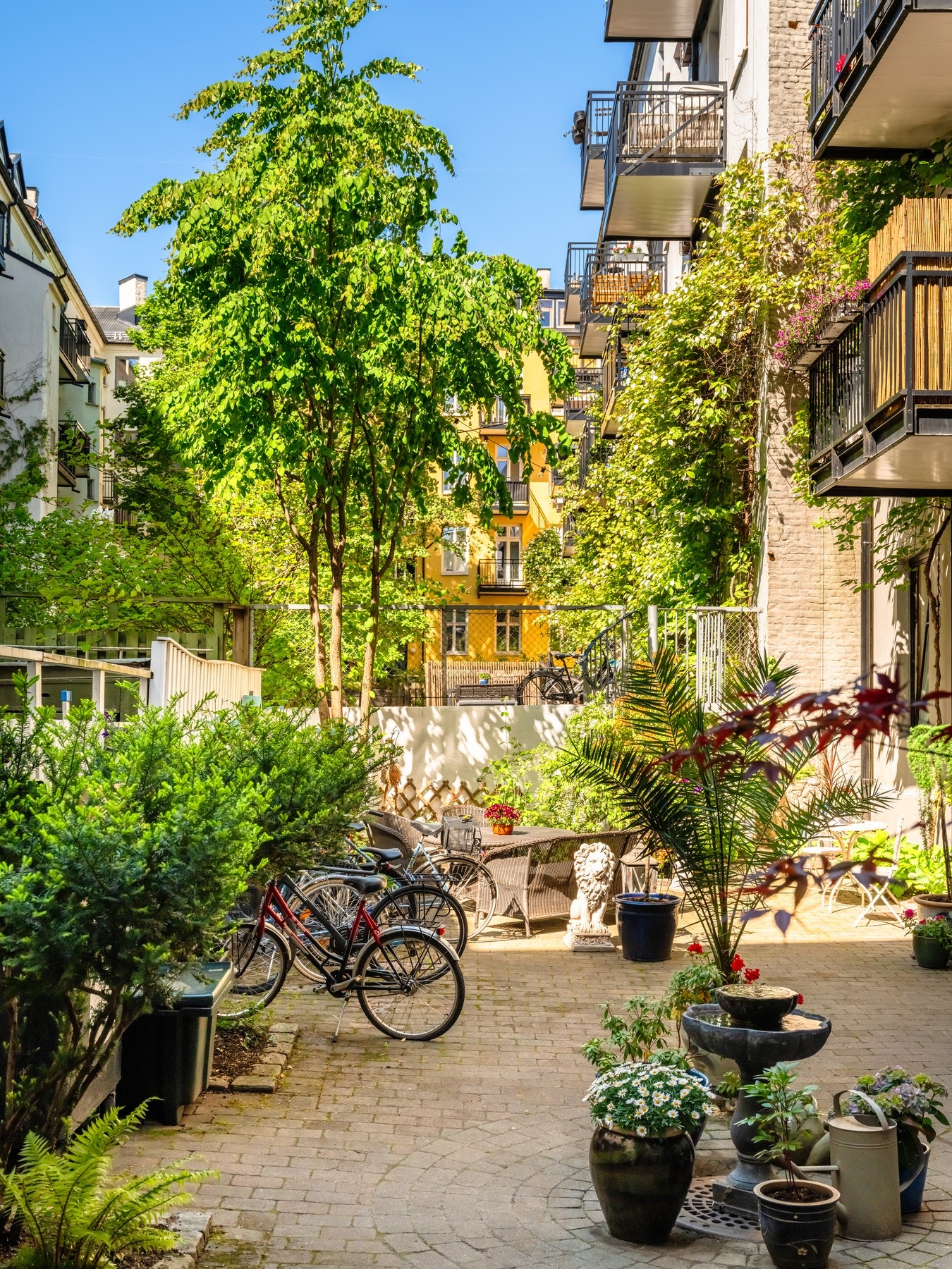 Grønn og frodig bakgård med hyggelig oppholdsmiljø Galleribilde
