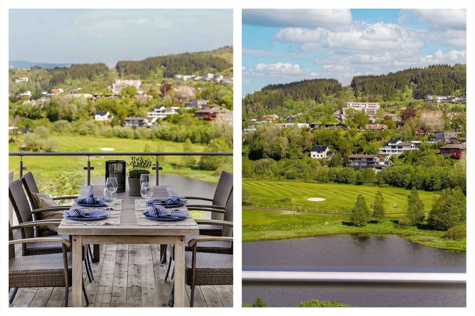 Terrassen utenfor stuen er perfekt for utendørs måltider med utsikt over Fana golfklubb. Galleribilde