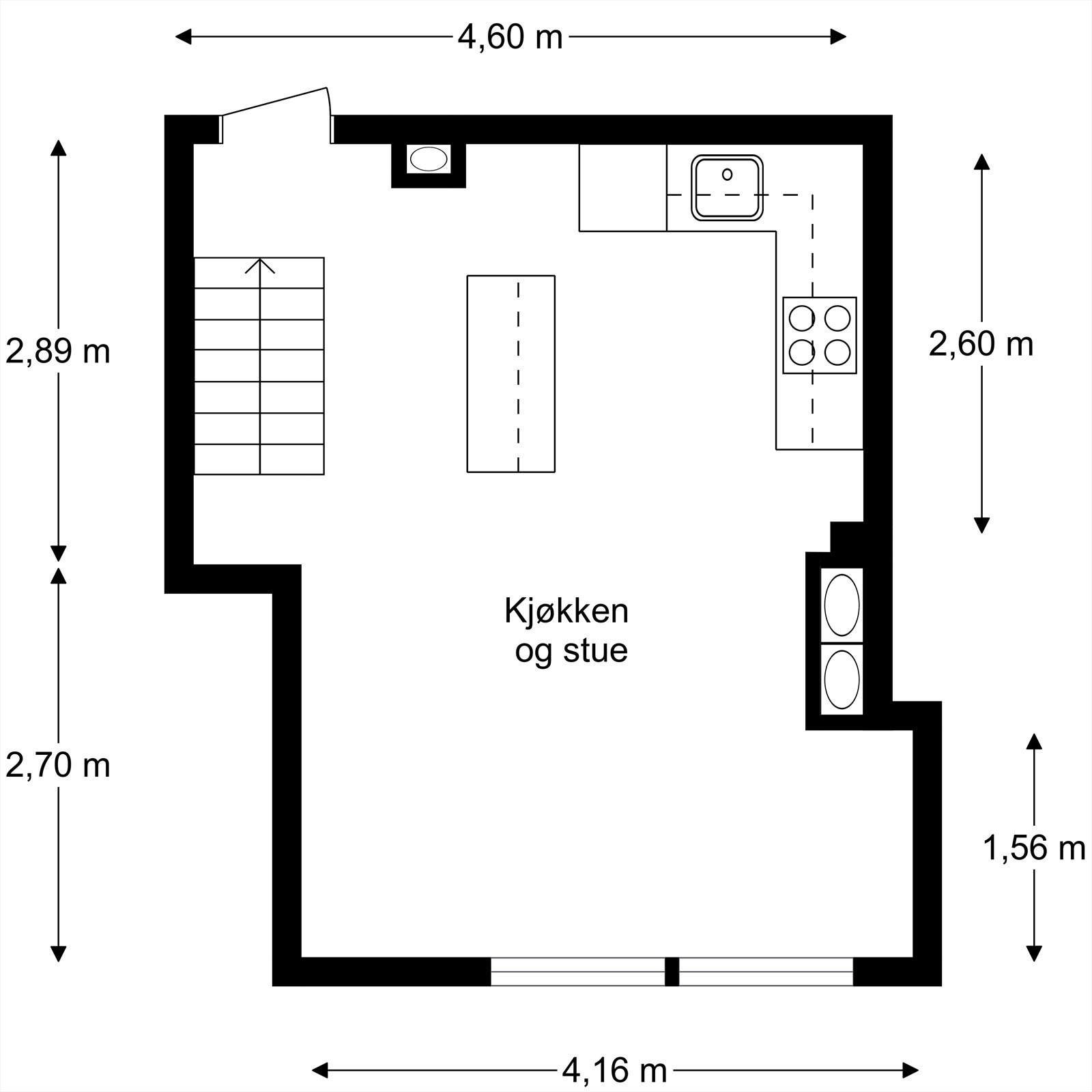 Hovedplanet har en åpen løsning som forener entré, kjøkken og stue, og skaper et sosialt og luftig allrom. Galleribilde