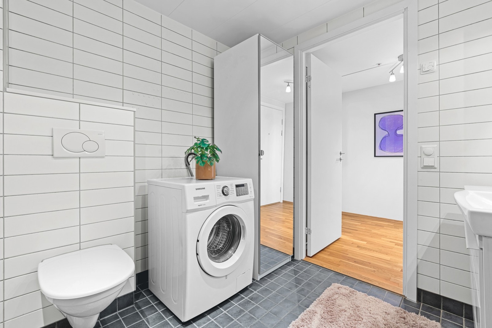 Opplegg til både vaskemaskin og tørketrommel. Galleribilde
