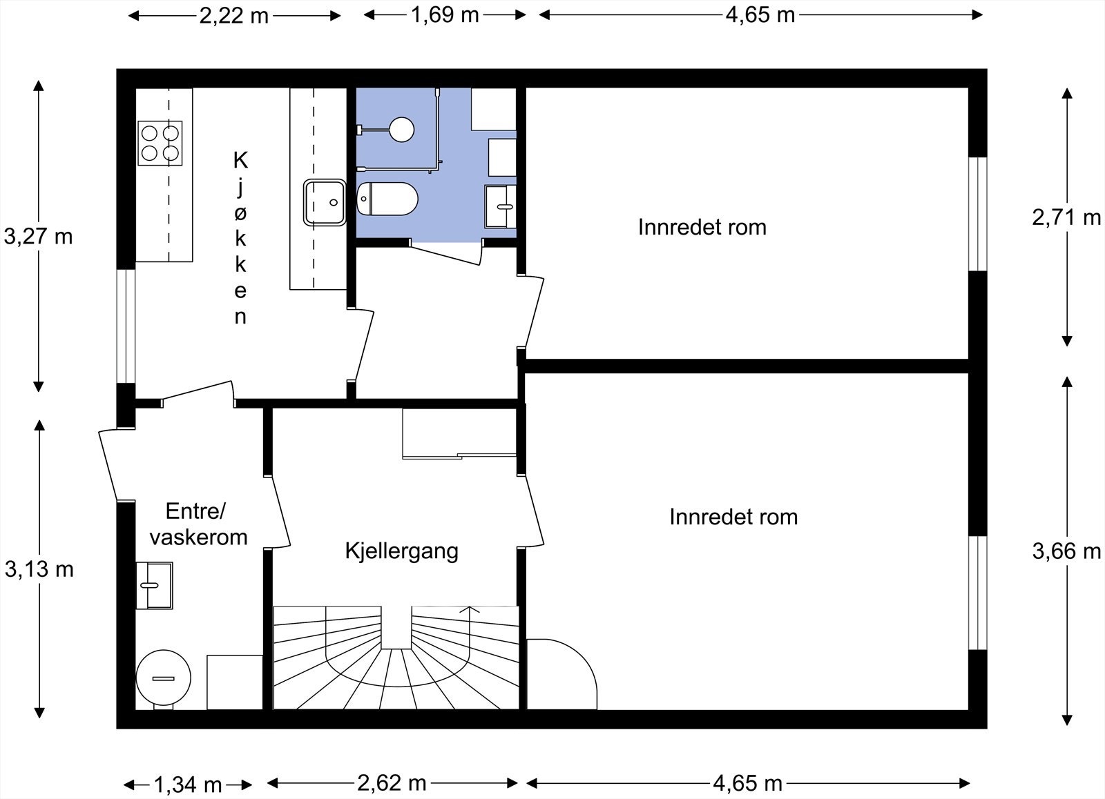 Underetasjen består av 2 innredede rom, kjellergang, entré/vaskerom, kjøkken og bad. Galleribilde