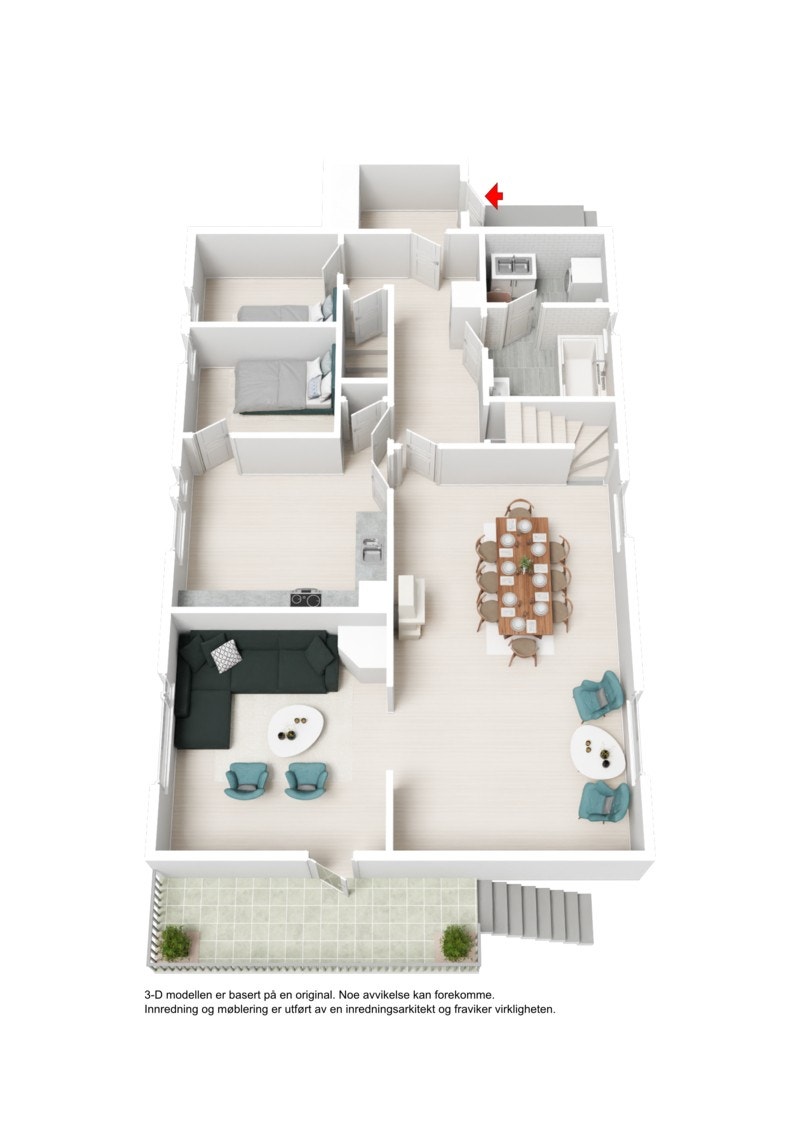 3D plantegning hovedetasje Galleribilde