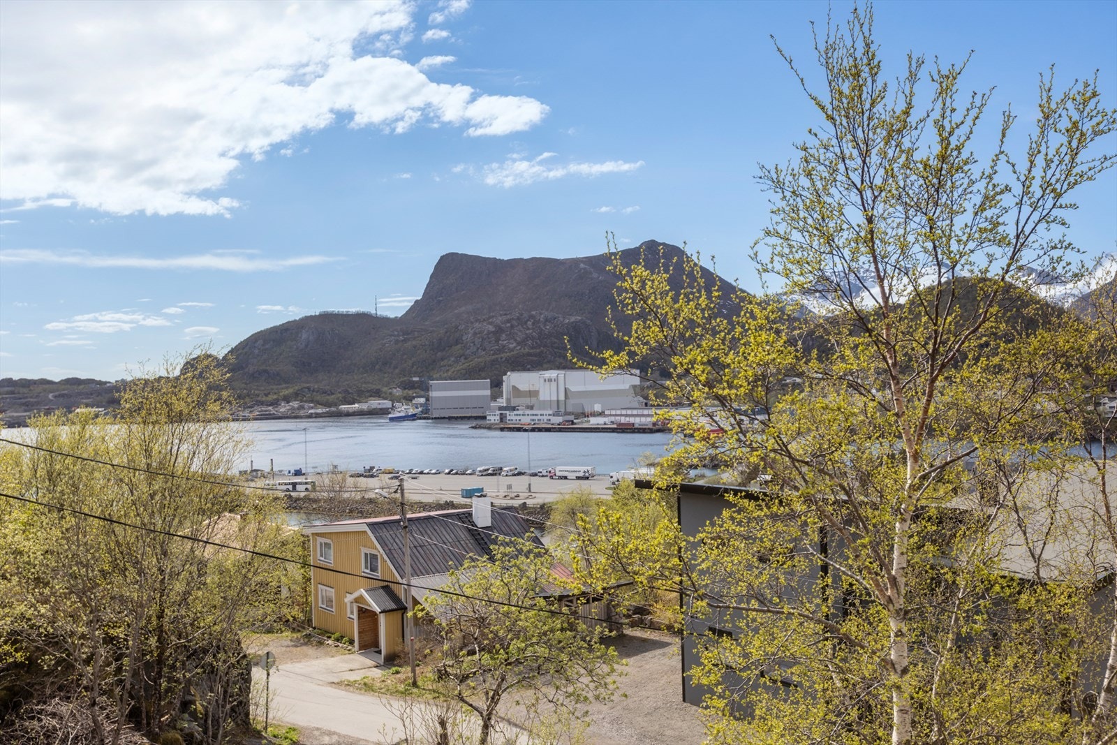 Suveren utsikt mot sjøen og Tjeldbergtinden Galleribilde