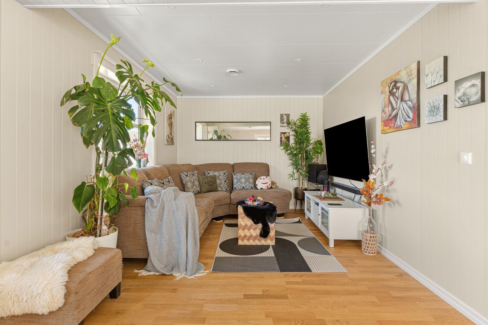 Stue med plass til sofa- og TV-løsning. Galleribilde